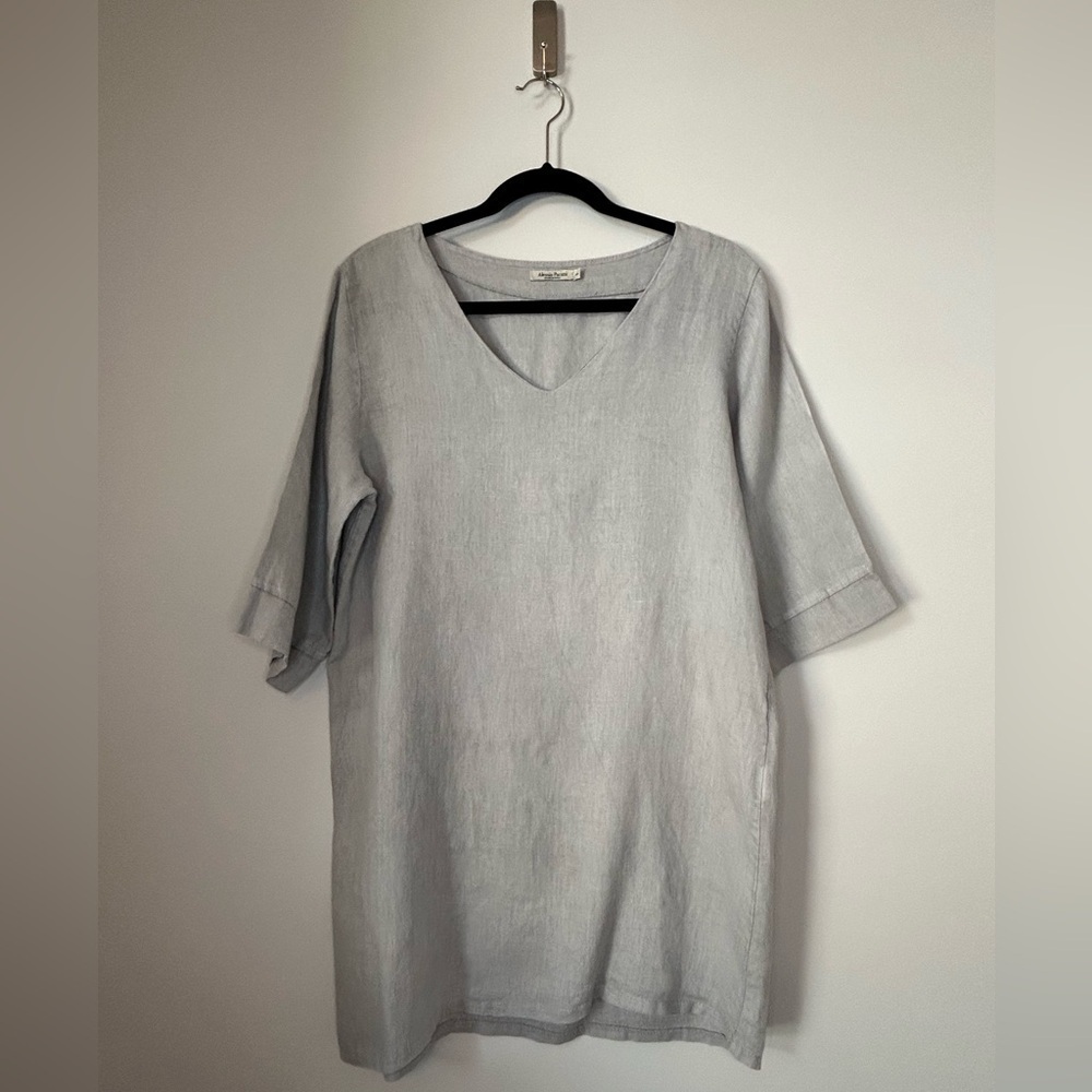 Alessia Pacini Gray Linen Tunic Dress Made in Italy size Small